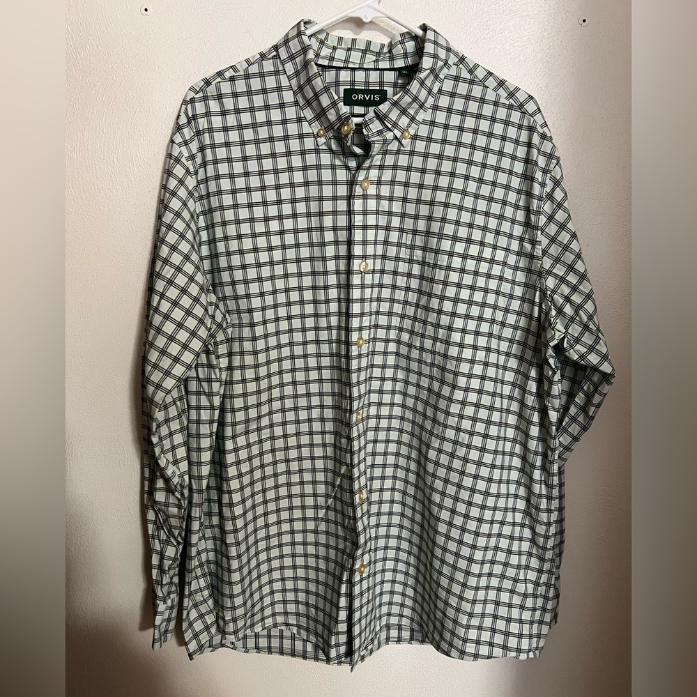 ORVIS Classic Plaid Button Down Casual Shirt Lt & Navy Blue Yellow Men's‎ Sz XL